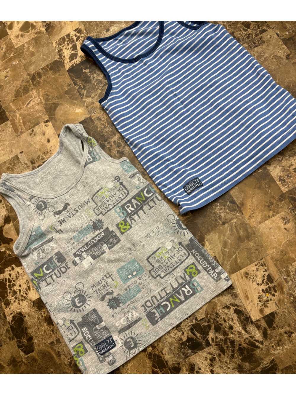Souris mini bundles of 2 Blue Stripe & Gray Graphic Baby Tank Set 5-6 years